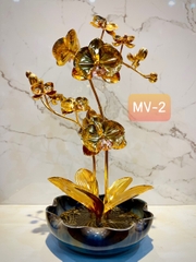 CHẬU LAN HỒ ĐIỆP BẰNG ĐỒNG MẠ VÀNG 24K, CAO 42cm (2 CÀNH)
