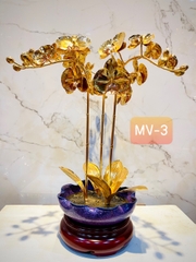 CHẬU LAN HỒ ĐIỆP BẰNG ĐỒNG MẠ VÀNG 24K, CAO 46cm (3 CÀNH)