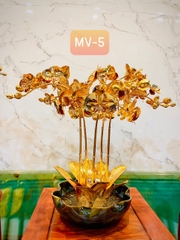 CHẬU LAN HỒ ĐIỆP BẰNG ĐỒNG MẠ VÀNG 24K, CAO 42cm (5 CÀNH)