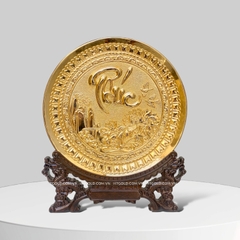 TRANH ĐĨA ĐỒNG CHỮ PHÚC MẠ VÀNG 24K (Đk 25cm)
