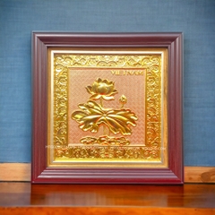 TRANH HOA SEN BẰNG ĐỒNG, MẠ VÀNG 24K <> (Kích thước 26cm x 26cm)