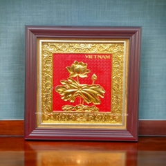 TRANH HOA SEN BẰNG ĐỒNG, MẠ VÀNG 24K <> (Kích thước 26cm x 26cm)
