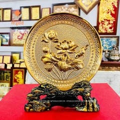 TRANH ĐĨA ĐỒNG HOA SEN, MẠ VÀNG 24K (đường kính 20cm)