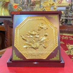 TRANH ĐỒNG HOA SEN, MẠ VÀNG 24K (Kích thước 23cm).