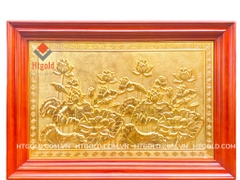 TRANH ĐỒNG HOA SEN MẠ VÀNG 24K; (KT 61cm x 88cm).