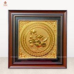 TRANH ĐỒNG HOA SEN, MẠ VÀNG 24K (Kích thước 42cm x 42cm)