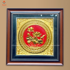 TRANH ĐỒNG HOA SEN, MẠ VÀNG 24K (Kích thước 42cm x 42cm)
