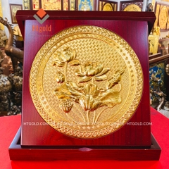 TRANH ĐỒNG HOA SEN, MẠ VÀNG 24K (Kích thước 23cm)