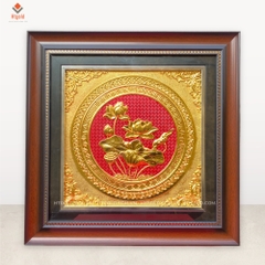 TRANH ĐỒNG HOA SEN, MẠ VÀNG 24K (Kích thước 42cm x 42cm)