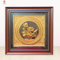 TRANH ĐỒNG HOA SEN, MẠ VÀNG 24K (Kích thước 42cm x 42cm)
