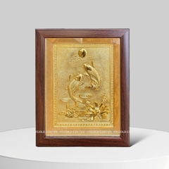 TRANH SONG NGƯ CÁT HẠNH MẠ VÀNG - CÁ CHÉP HOA SEN (20 x 25cm)