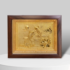 TRANH CÁ CHÉP HOA SEN DÁT VÀNG - SONG NGƯ CÁT HẠNH (20 x 25cm)