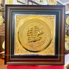 Tranh đồng thuận buồm xuôi gió, mạ vàng 24k (Kích thước 42cm x 42cm)..