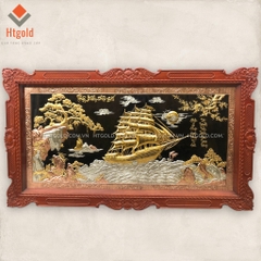 TRANH ĐỒNG THUẬN BUỒM XUÔI GIÓ, MẠ TAM KHÍ VÀNG BẠC (Kích thước 155cm x 255cm).