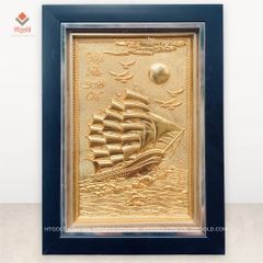 TRANH ĐỒNG THUẬN BUỒM XUÔI GIÓ, MẠ VÀNG 24K (kích thước 28cm x 38cm)