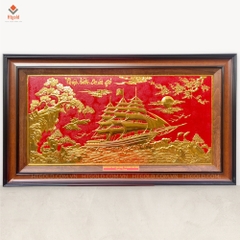 TRANH ĐỒNG THUẬN BUỒM XUÔI GIÓ, MẠ VÀNG 24K (Kích thước 52cm x 92cm)