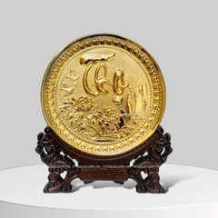 TRANH ĐĨA ĐỒNG CHỮ THỌ MẠ VÀNG 24k (Đk 19cm)