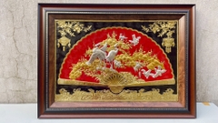 TRANH QUẠT TÙNG HẠC BẰNG ĐỒNG (Kích thước 52cm x 72cm)
