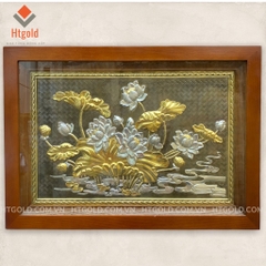 TRANH HOA SEN (Kích thước 38cm x 54 cm; Dát vàng bạc)