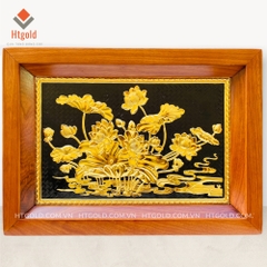 TRANH ĐỒNG HOA SEN, MẠ VÀNG 24K (Kích thước 38cm x 54cm)