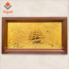 TRANH ĐỒNG THUẬN BUỒM XUÔI GIÓ MẠ VÀNG 24K (Kích thước 48cm x 88cm)