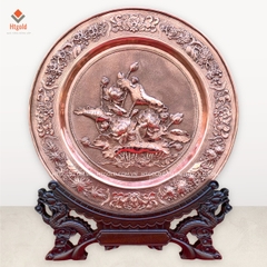 QUÀ TẶNG TRANH ĐĨA ĐỒNG - HOA SEN (Đường kính 35cm; Tổng chiều cao 41cm)