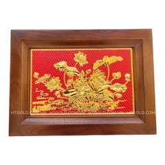 TRANH ĐỒNG HOA SEN MẠ VÀNG 24K (Kích thước 28cm x 38cm)