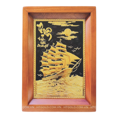 TRANH ĐỒNG THUẬN BUỒM XUÔI GIÓ, MẠ VÀNG 24K (Kích thước 54cm x 38cm)