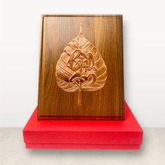 TRANH LÁ BỒ ĐỀ BÌNH AN, BẰNG ĐỒNG ĐỎ<br>(Kích thước 20cm x 25cm)..