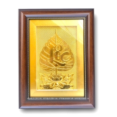 TRANH LÁ BỒ ĐỀ CHỮ "LỘC" MẠ VÀNG 24K (32cm x 42cm)