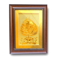 TRANH LÁ BỒ ĐỀ GẮN CHỮ "AN", MẠ VÀNG 24K (32cm x 42cm)