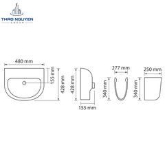 Chậu Lavabo Treo Tường OSETER OS1-223 Kèm Chân Treo OS2-501