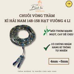 Vòng tay dài trầm hương Kì Hải Nam quấn 4 vòng, đeo cổ 158 hạt vuông 4li 044