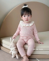 Bộ dài len lông thỏ cổ ren