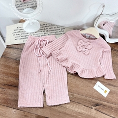 Bộ len đũa nơ bé gái