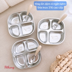 Khay inox 4 ngăn kèm thìa tập xúc