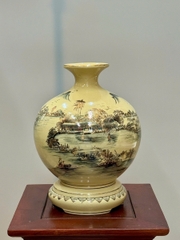 Bình Hút Lộc Phong Cảnh Quê Hương Cao 29cm Gốm Chu Đậu Vẽ Vàng