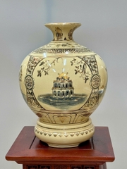 Bình Hút Lộc Tứ Cảnh Hà Nội Cao 36cm Gốm Chu Đậu Vẽ Vàng