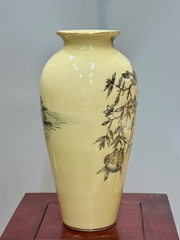 Bình Hoa Như Ý Chim Đào Cao 35cm Gốm Chu Đậu Vẽ Vàng