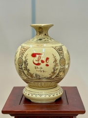 Bình Hút Lộc Tứ Cảnh Chữ Thọ Cao 29cm Gốm Chu Đậu Vẽ Vàng