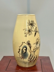 Bình Hoa Thiên Kim Cao 28cm Chim Hoa  Gốm Chu Đậu Vẽ Vàng