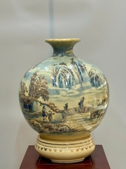 Bình Tài Lộc Sơn Thuỷ Hữu Tình 3D Cao 42cm Gốm Vẽ Vàng