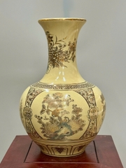 Bình Phú Quý Tứ Cảnh Chữ Phúc Cao 35cm Gốm Chu Đậu Vẽ Vàng