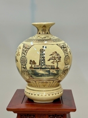 Bình Hút Lộc Tứ Cảnh Hà Nội Cao 36cm Gốm Chu Đậu Vẽ Vàng