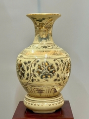 Bình Phú Quý Hoạ Tiết Phù Dung Cao 52cm Gốm Chu Đậu Vẽ Vàng