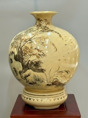 Bình Tài Lộc Phong Cảnh Vẽ Tự Do Cao 42cm Gốm Chu Đậu Vẽ Vàng