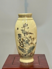 Bình Hoa Phi Yến Hoạ Tiết Hoa Sen Cao 35cm Gốm Vẽ Vàng