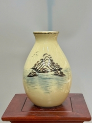 Bình Lão Vọng Cao 28cm Chim Đào Gốm Chu Đậu Vẽ Vàng