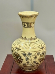 Bình Phú Quý Hoa Phù Dung Cao 30cm Gốm Chu Đậu Vẽ Vàng