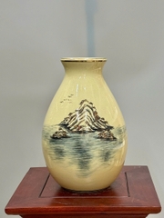 Bình Lão Vọng Hoạ Tiết Chim Đào Mùa Xuân Cao 28cm Gốm Vẽ Vàng